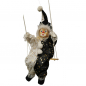 Preview: Große Marionette auf Schaukel CLOWN Harlekin mit Porzellan Kopf Glanzsatin 58 cm