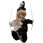 Preview: Große Marionette auf Schaukel CLOWN Harlekin mit Porzellan Kopf Glanzsatin 58 cm