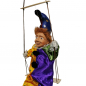 Preview: Große Marionette auf Schaukel KASPERL Kasper mit Porzellan Kopf Glanzsatin 58 cm gelb/lila/grün