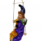 Preview: Große Marionette auf Schaukel KASPERL Kasper mit Porzellan Kopf Glanzsatin 58 cm gelb/lila/grün