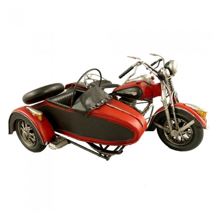 MOTORRAD mit Beiwagen rot 50er 60er Jahre Motorradgespann Blechmodell
