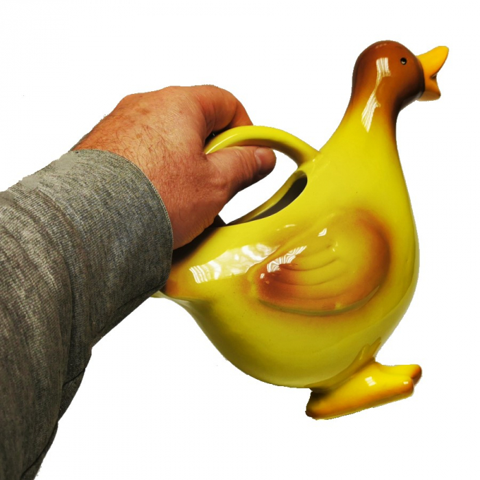 Gießkanne Keramik Vase ENTE LENA Töpfer Optik 800 ml glasiert gelb braun