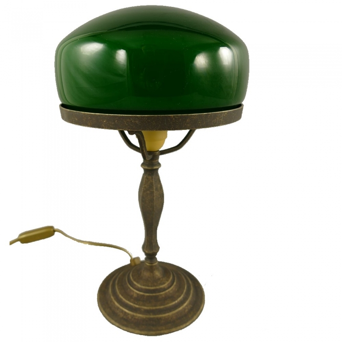 Pilzlampe BANKERLAMPE Schreibtischlampe Modell GRÜN Messing brüniert 38 cm