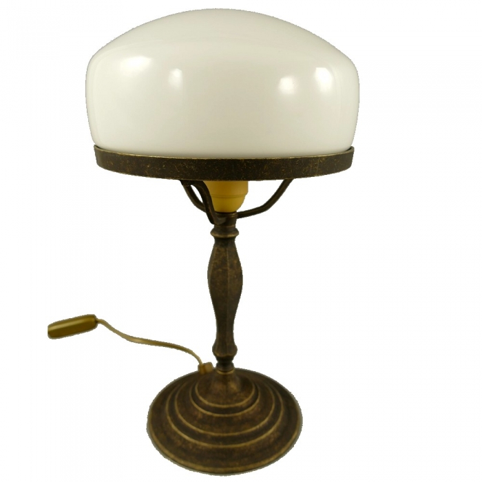 Pilzlampe BANKERLAMPE Schreibtischlampe Modell WEISS Messing brüniert 38 cm