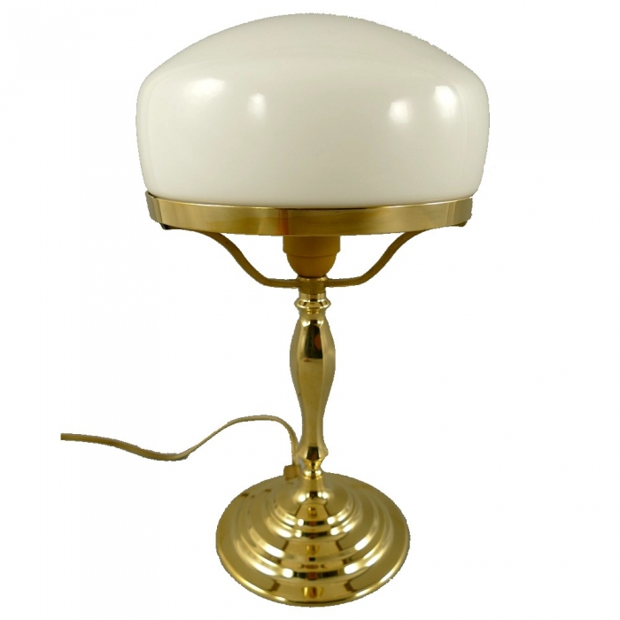 Pilzlampe BANKERLAMPE Schreibtischlampe Modell WEISS Messing poliert 38 cm