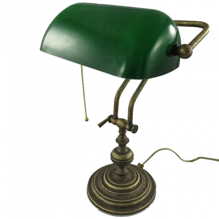 BANKERLAMPE Schreibtischlampe grün Modell FRANKFURT Messing brüniert 45 cm