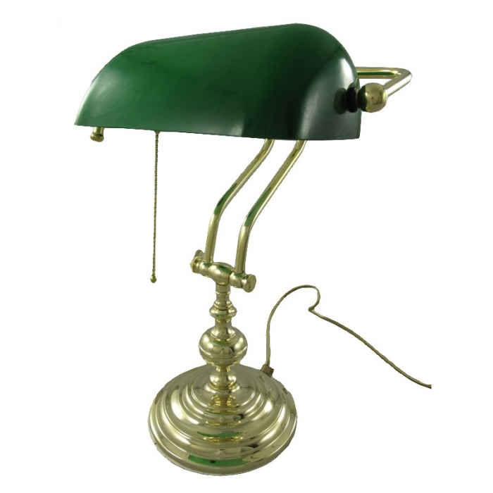 BANKERLAMPE Schreibtischlampe grün Modell FRANKFURT Messing poliert 45 cm