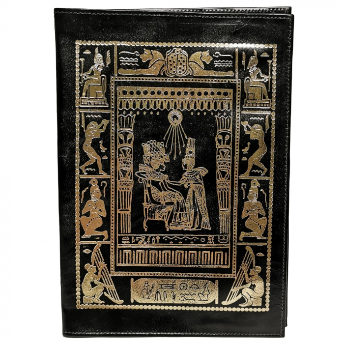 ÄGYPTEN Buchhülle Bucheinband Kamelleder schwarz/gold handgefertigt