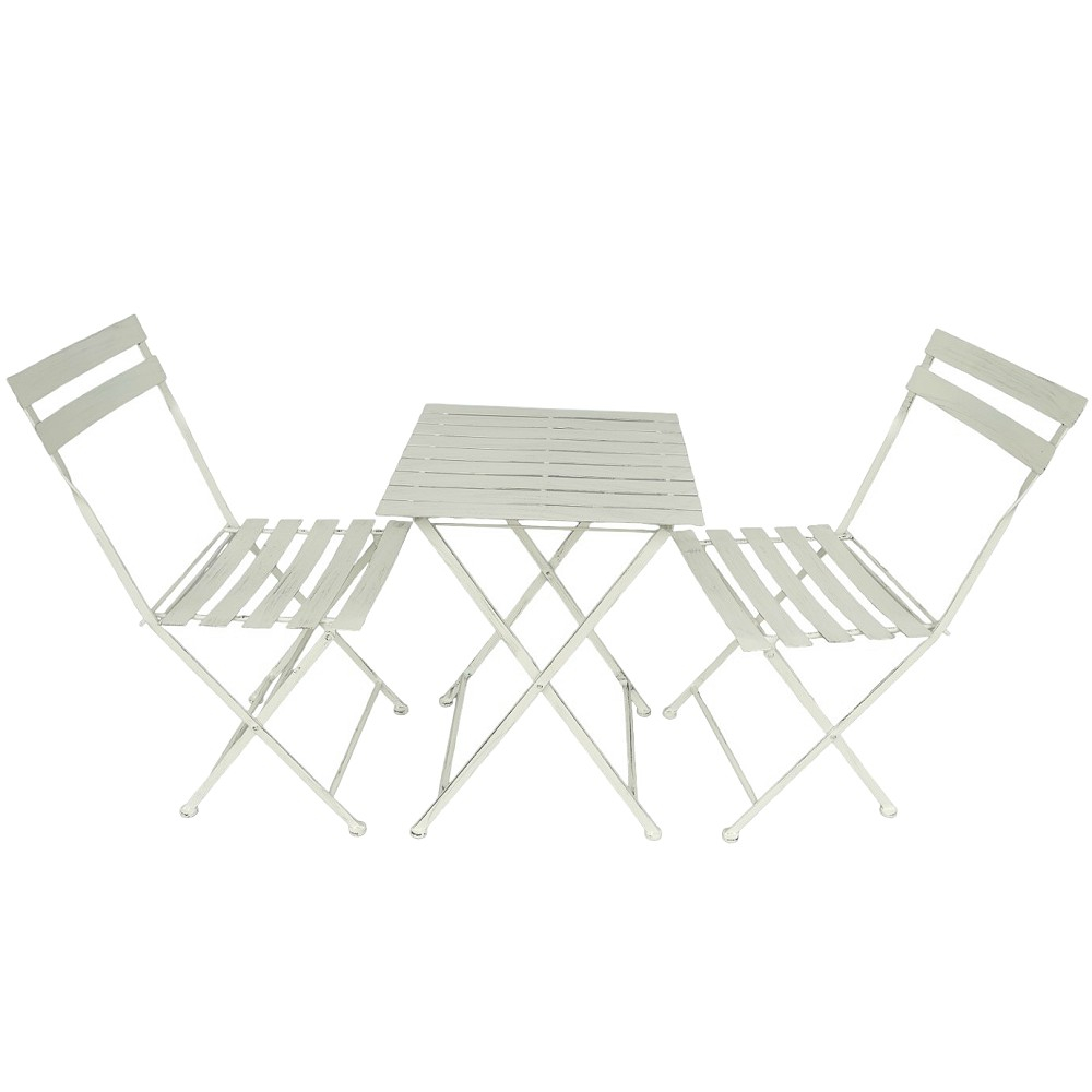 Gartenmöbel Set IBIZA klappbar WEISS Eisen 2x Stuhl 1x Tisch