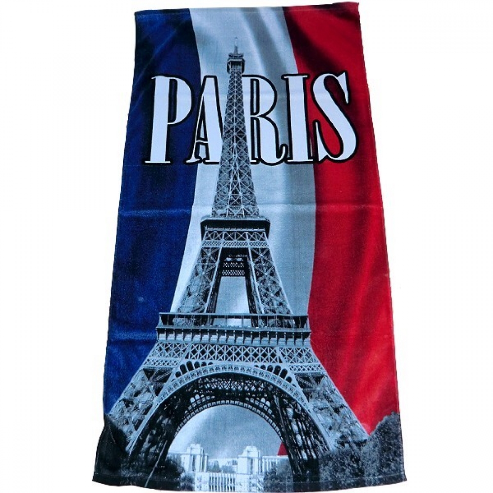 75x150 cm Badetuch PARIS FRANCE Tricolore - Eiffelturm Velours EUROVILAG TRENDSHOP Strandtuch
