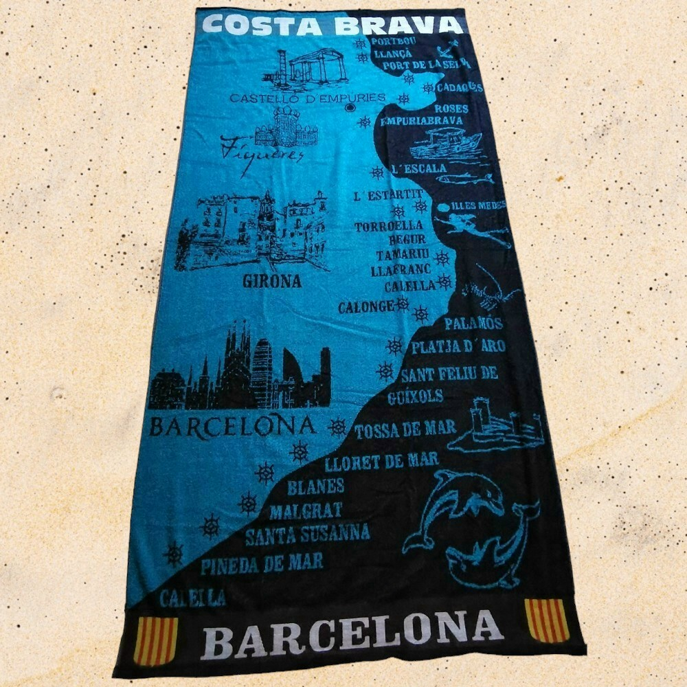 COSTA BRAVA Barcelona blau schwarz XL Strandtuch Badetuch 90x175 cm